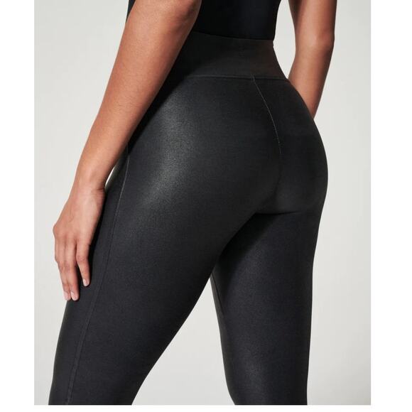 Spanx Leggings Faux Leather Look Size Large Control Waistband Slimming - Picture 8 of 8
